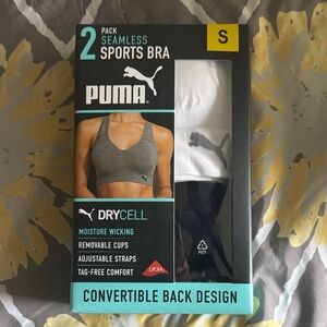 Puma woman’s 2 pack Seamless Sports bra. White and black. Brand new on package.